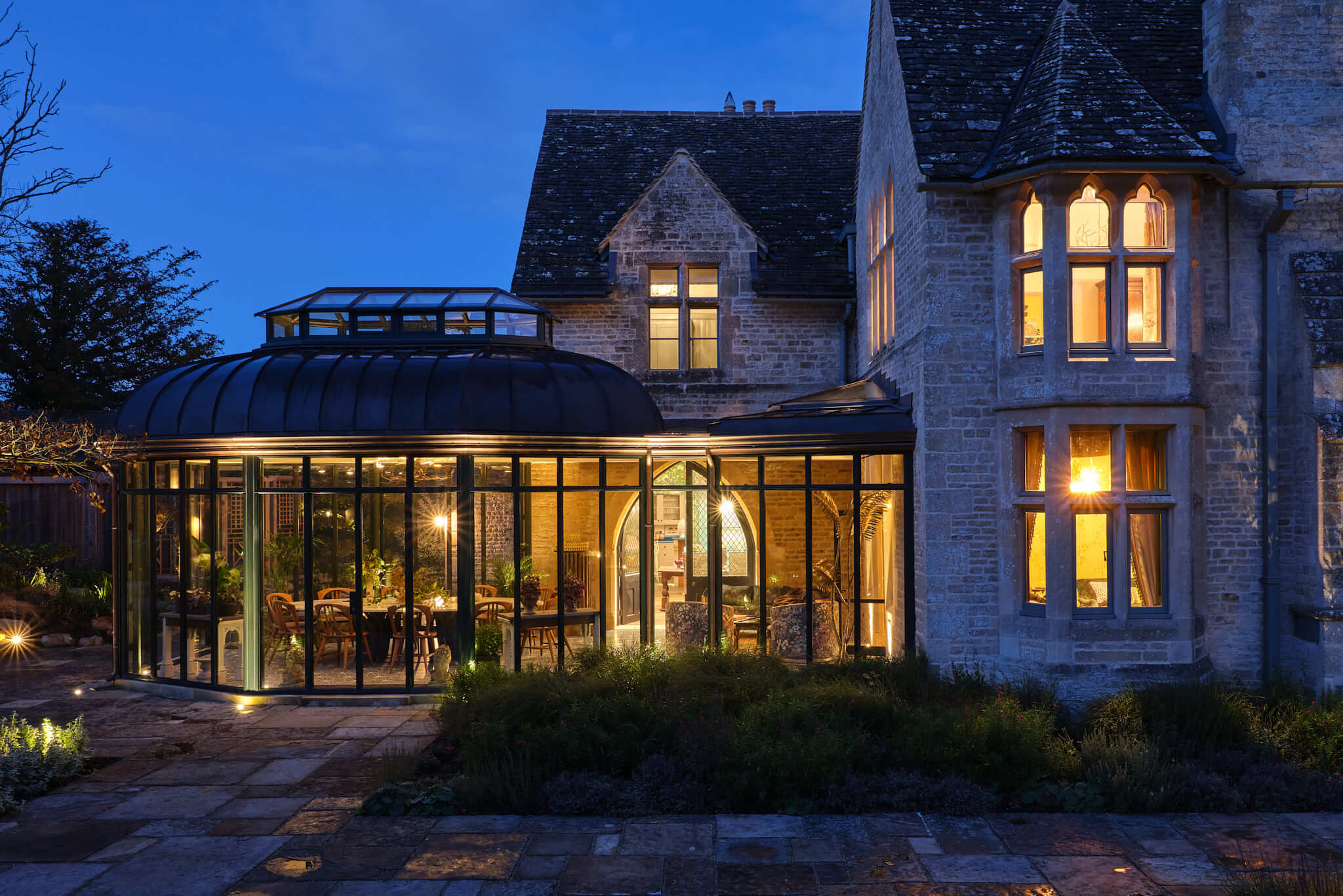 High Victorian Gothic Rectory conservatory illuminated